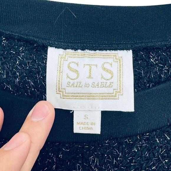 STS Sail to Sable Black Fuzzy Metallic Sweater Women’s Small Cozy Holiday Top - Picture 2 of 4